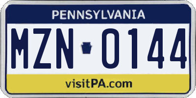 PA license plate MZN0144