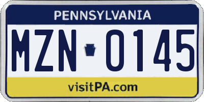 PA license plate MZN0145
