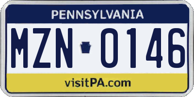 PA license plate MZN0146