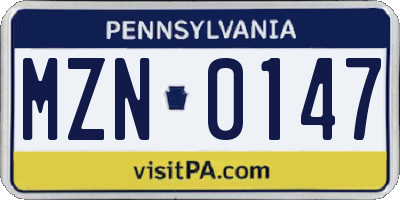 PA license plate MZN0147