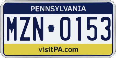 PA license plate MZN0153