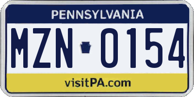PA license plate MZN0154