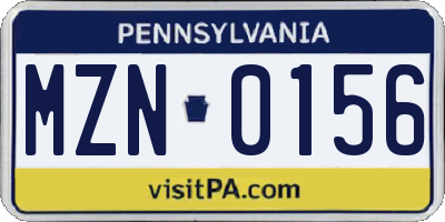 PA license plate MZN0156