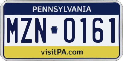 PA license plate MZN0161