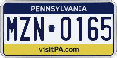 PA license plate MZN0165