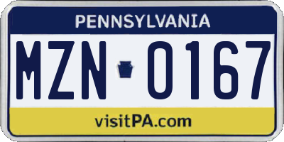 PA license plate MZN0167