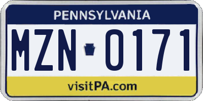 PA license plate MZN0171