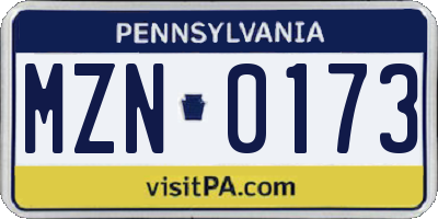 PA license plate MZN0173