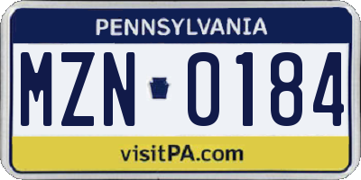PA license plate MZN0184
