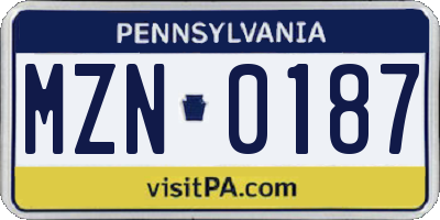 PA license plate MZN0187