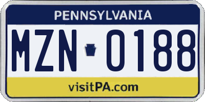 PA license plate MZN0188
