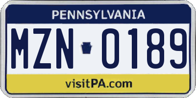 PA license plate MZN0189