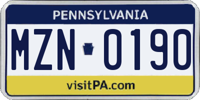 PA license plate MZN0190