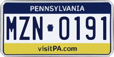 PA license plate MZN0191