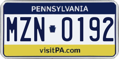 PA license plate MZN0192