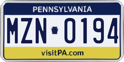 PA license plate MZN0194