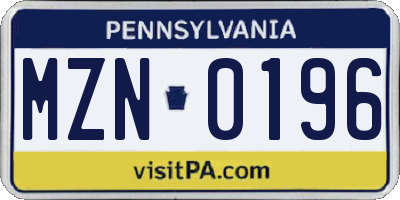 PA license plate MZN0196