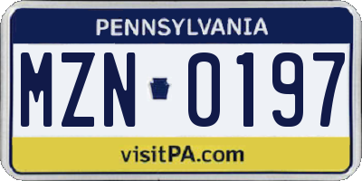 PA license plate MZN0197