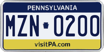 PA license plate MZN0200