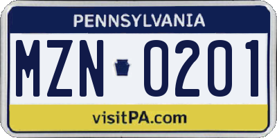 PA license plate MZN0201