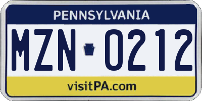 PA license plate MZN0212