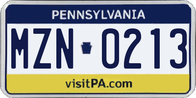 PA license plate MZN0213