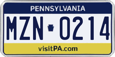 PA license plate MZN0214