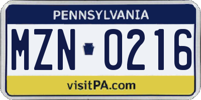 PA license plate MZN0216