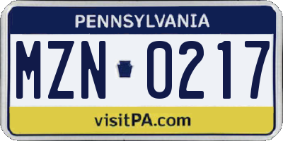 PA license plate MZN0217