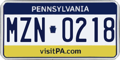 PA license plate MZN0218