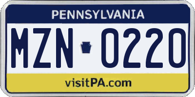 PA license plate MZN0220