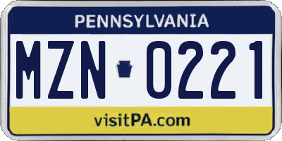 PA license plate MZN0221