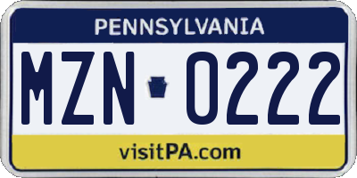 PA license plate MZN0222