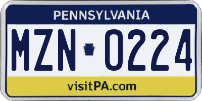 PA license plate MZN0224
