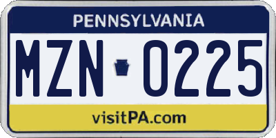 PA license plate MZN0225