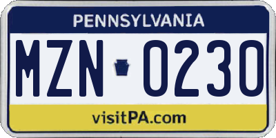 PA license plate MZN0230