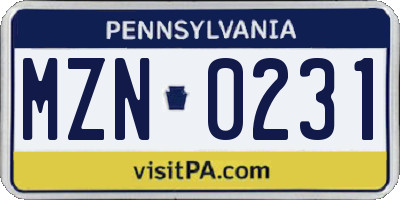 PA license plate MZN0231
