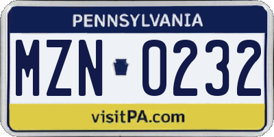 PA license plate MZN0232