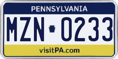 PA license plate MZN0233