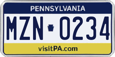 PA license plate MZN0234