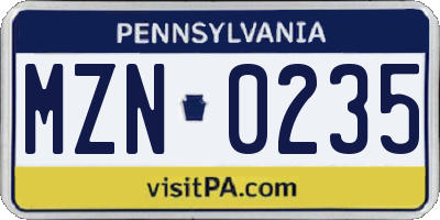 PA license plate MZN0235