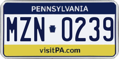 PA license plate MZN0239