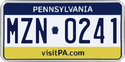 PA license plate MZN0241