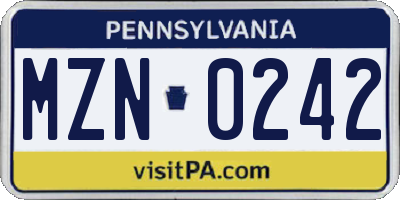 PA license plate MZN0242