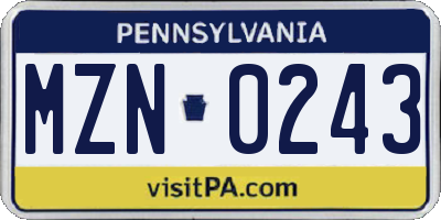 PA license plate MZN0243
