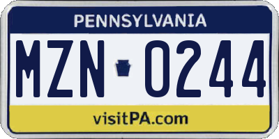 PA license plate MZN0244