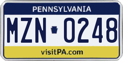 PA license plate MZN0248