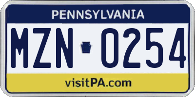 PA license plate MZN0254