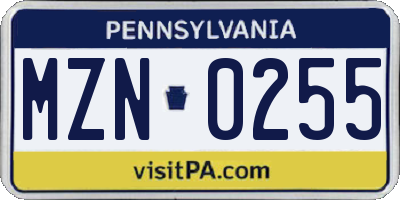 PA license plate MZN0255