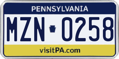 PA license plate MZN0258